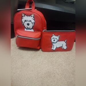 Marc Tetro Mini Backpack & Wristlet set  NO GIFT BOX---- Westie on Red NWT